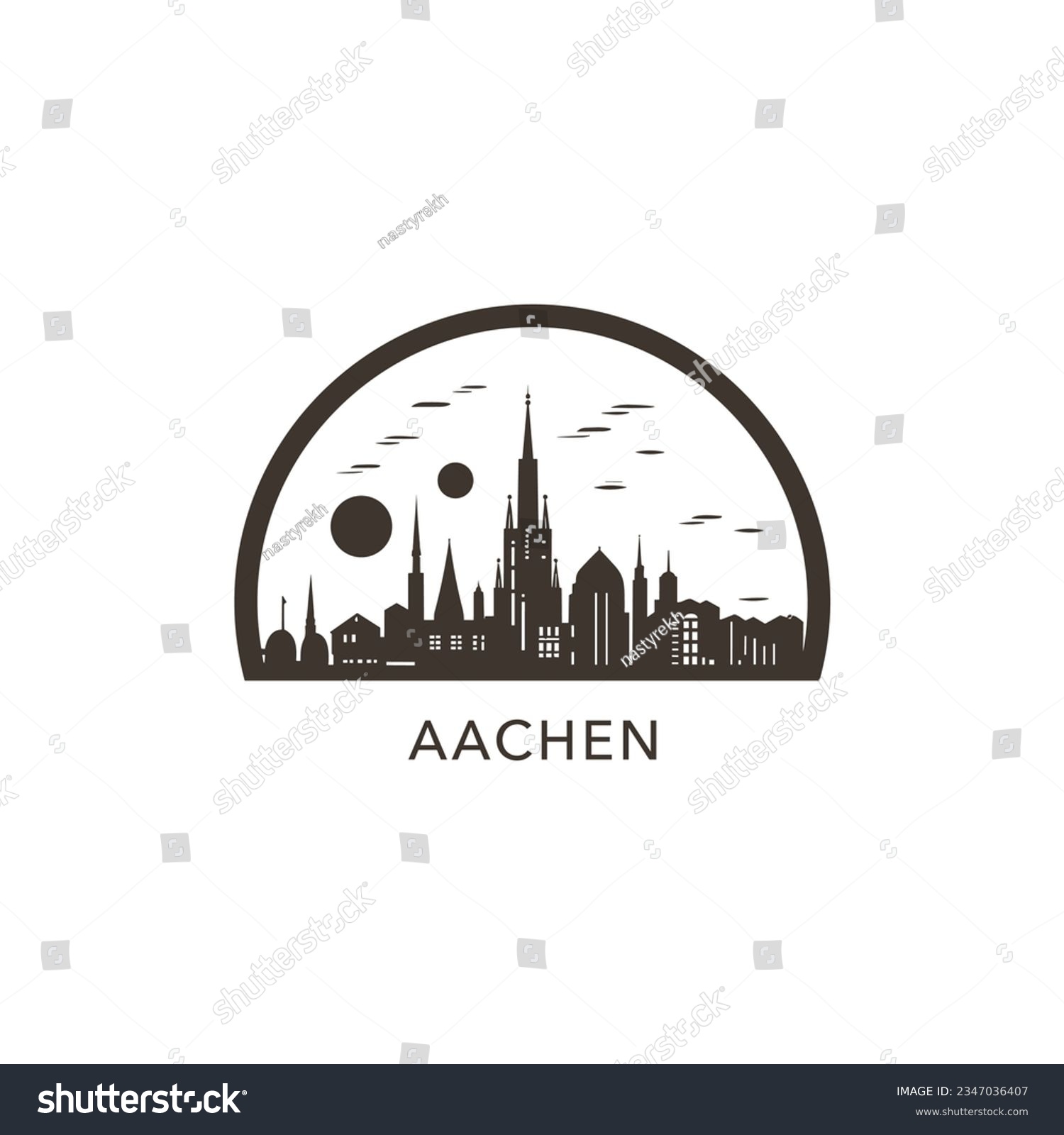 SVG of Germany Aachen cityscape skyline city panorama vector flat modern logo icon. North Rhine-Westphalia emblem idea with landmarks and building silhouettes at night svg