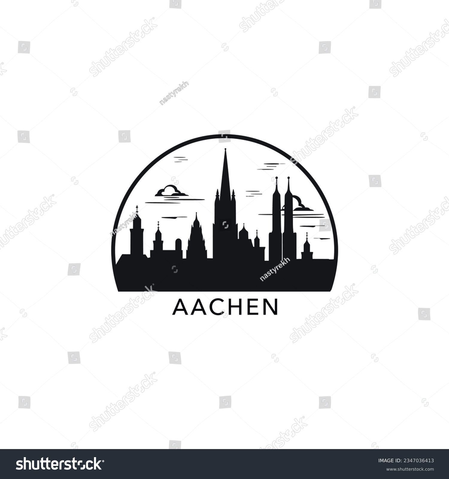 SVG of Germany Aachen cityscape skyline city panorama vector flat modern logo icon. North Rhine-Westphalia emblem idea with landmarks and building silhouettes  svg