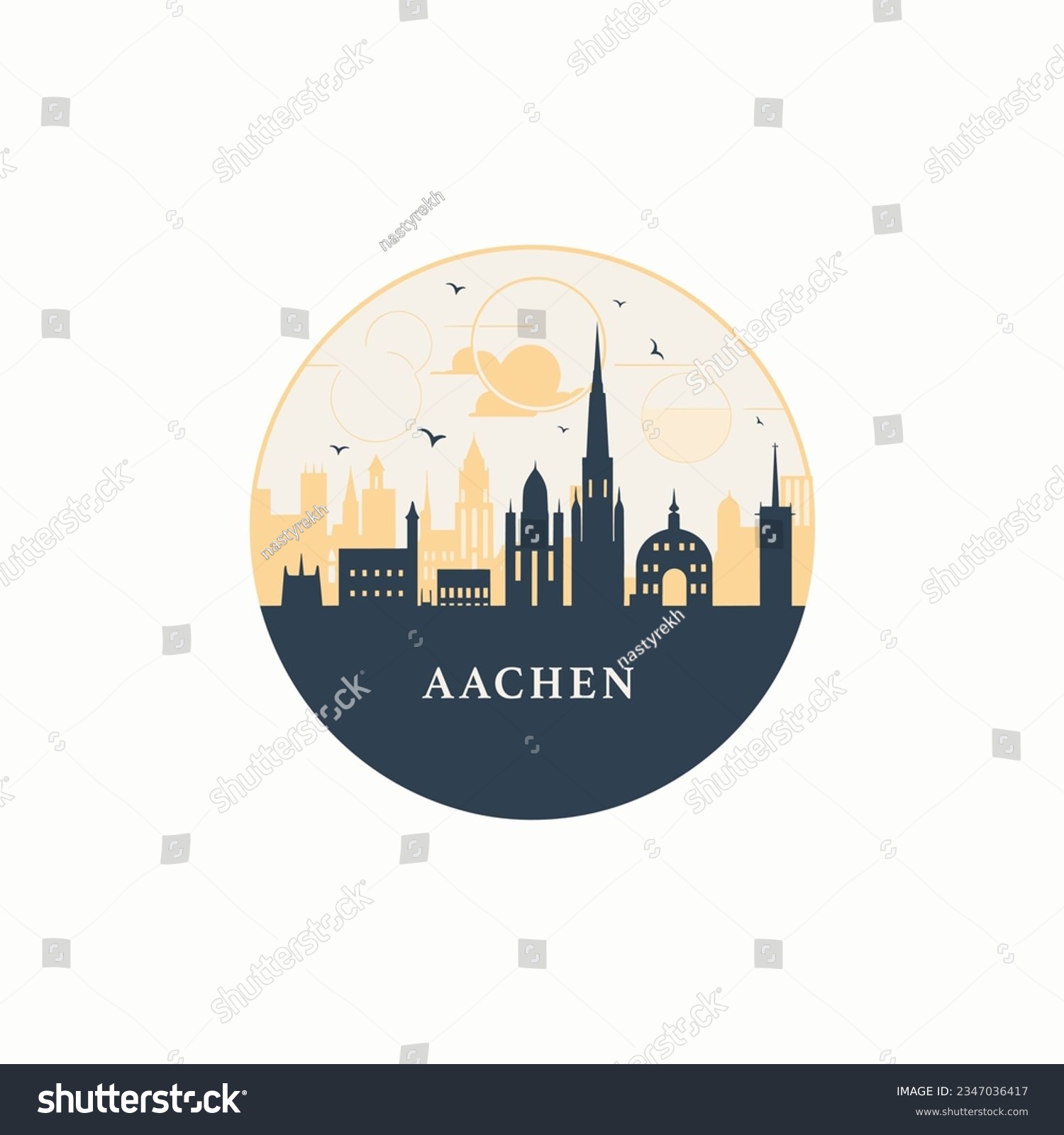 SVG of Germany Aachen cityscape skyline city panorama vector flat modern logo icon. North Rhine-Westphalia emblem idea with landmarks and building silhouettes  svg