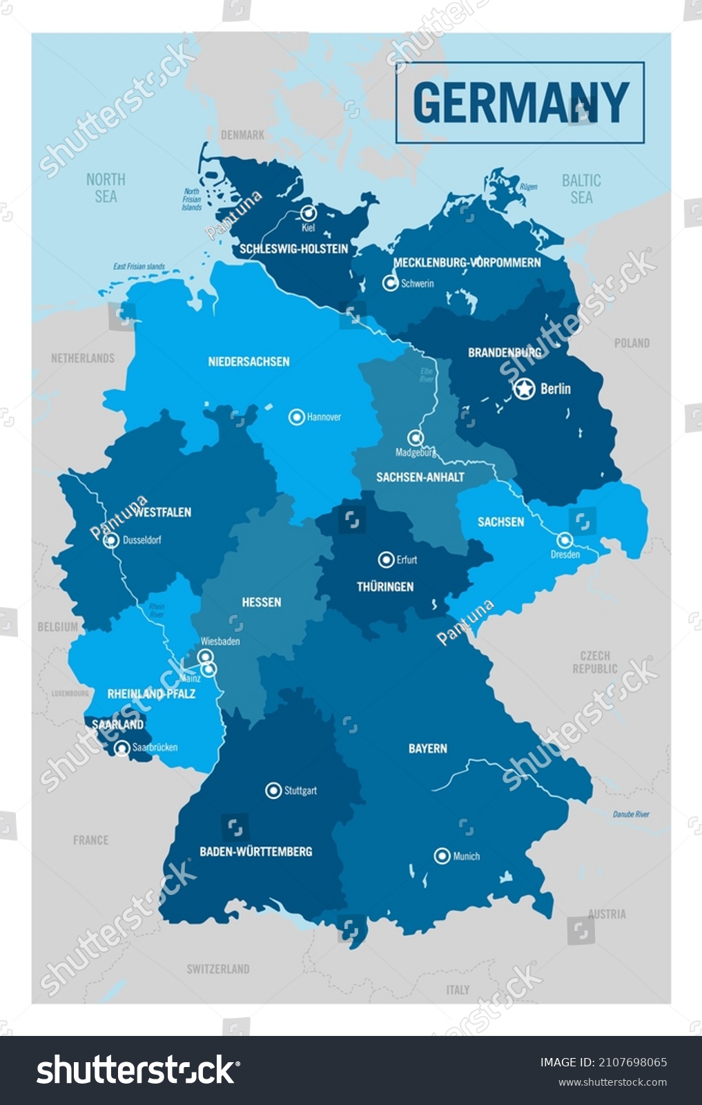 SVG of Germany country political map. Detailed vector illustration with isolated provinces, departments, regions, counties, cities, islands and states easy to ungroup. svg