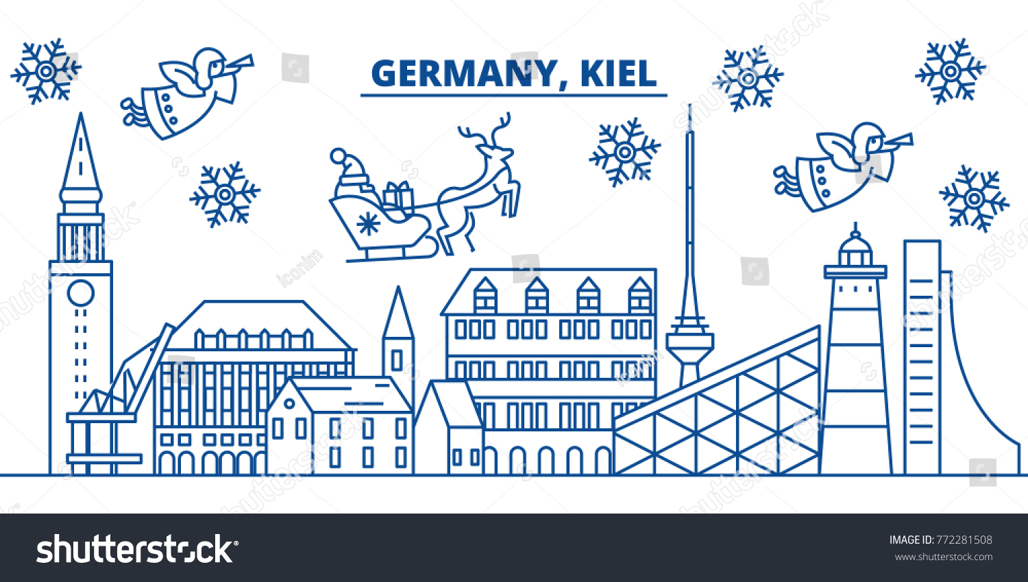 Germany Kiel winter city skyline Merry Christmas Happy New Year decorated banner with