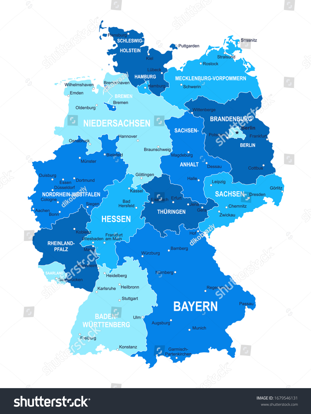 Germany Map Cities Regions Vector Illustration Stock Vector (Royalty ...