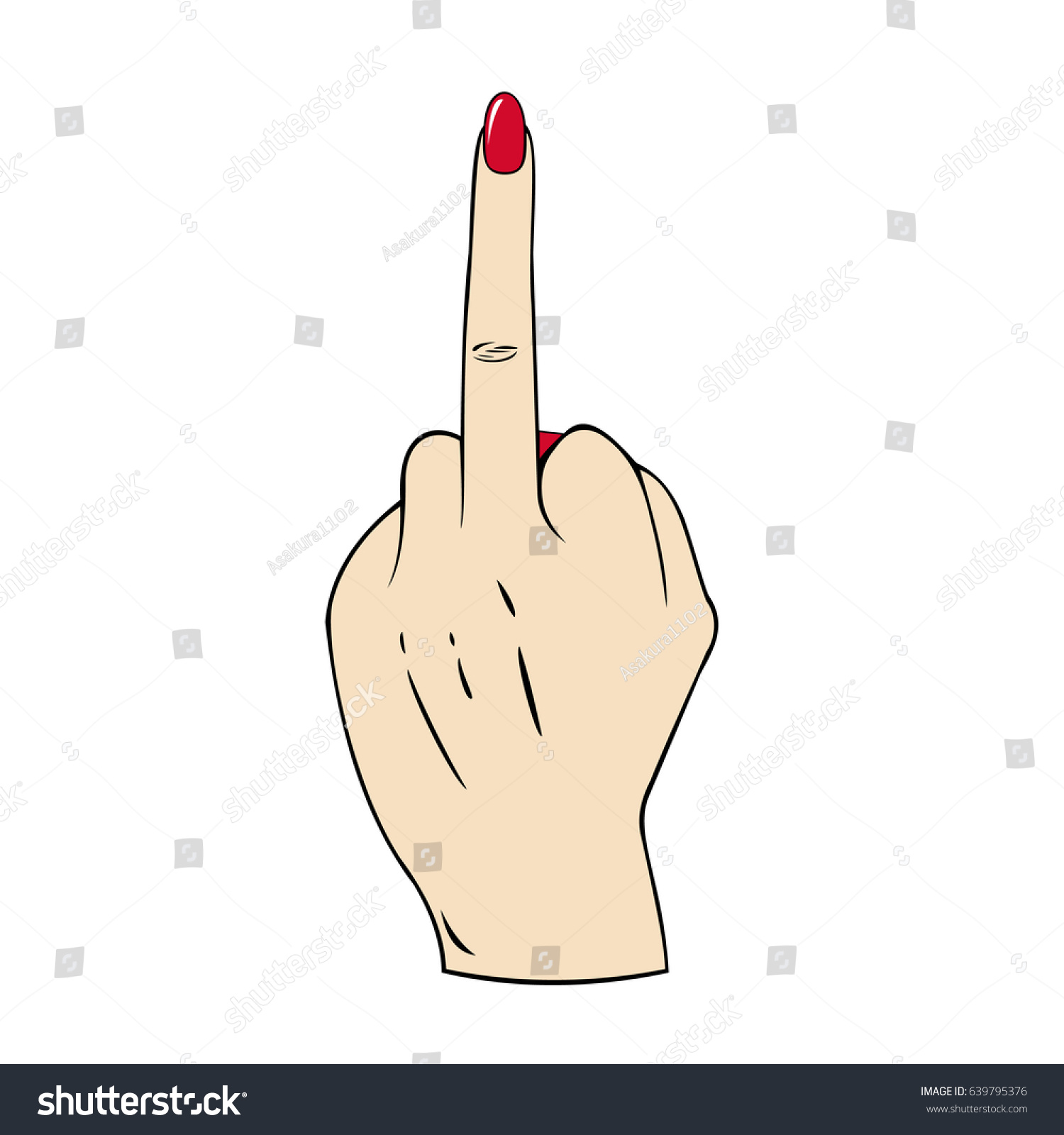 身ぶり 失礼なサイン 中指を上にした女性の手 白い背景にスケッチスタイルのベクターイラスト 手で攻撃信号を出す 離せ のベクター画像素材 ロイヤリティフリー