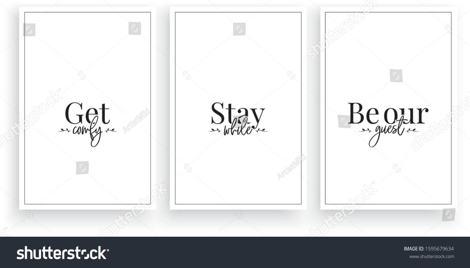 SVG of Get comfy, stay while, be our guest, vector. Wording design, lettering. Minimalist three pieces poster design. Minimalist background. Scandinavian design. Wall artwork, Wall art, decoration svg