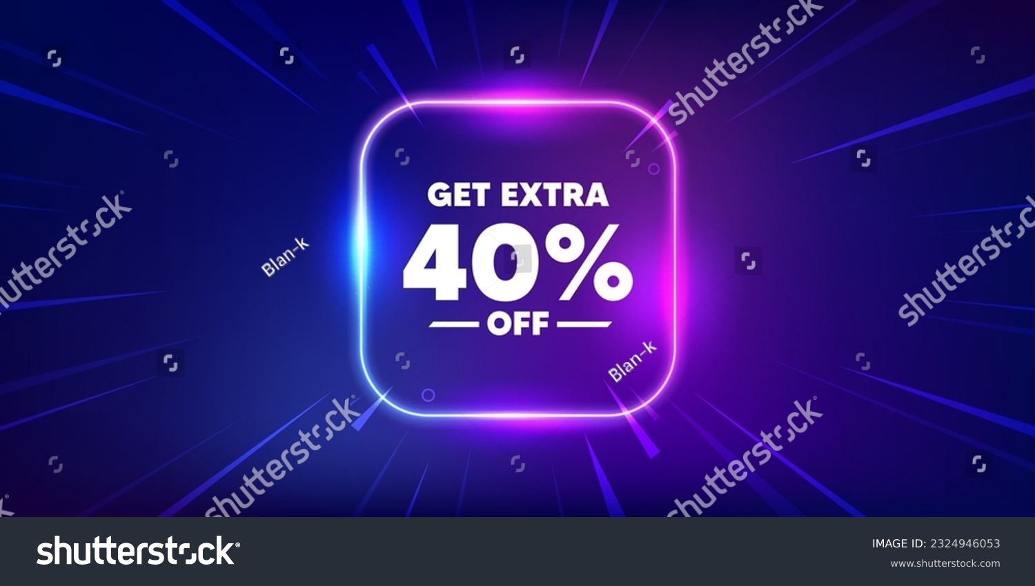 SVG of Get Extra 40 percent off Sale. Neon light frame box banner. Discount offer price sign. Special offer symbol. Save 40 percentages. Extra discount neon light frame message. Vector svg