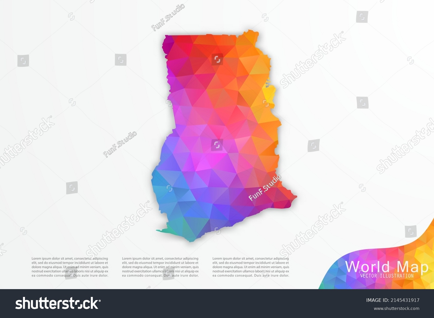 Ghana Map World Map International Vector Stock Vector Royalty Free   Stock Vector Ghana Map World Map International Vector Template With Polygon Style And Gradient Colorful 2145431917 