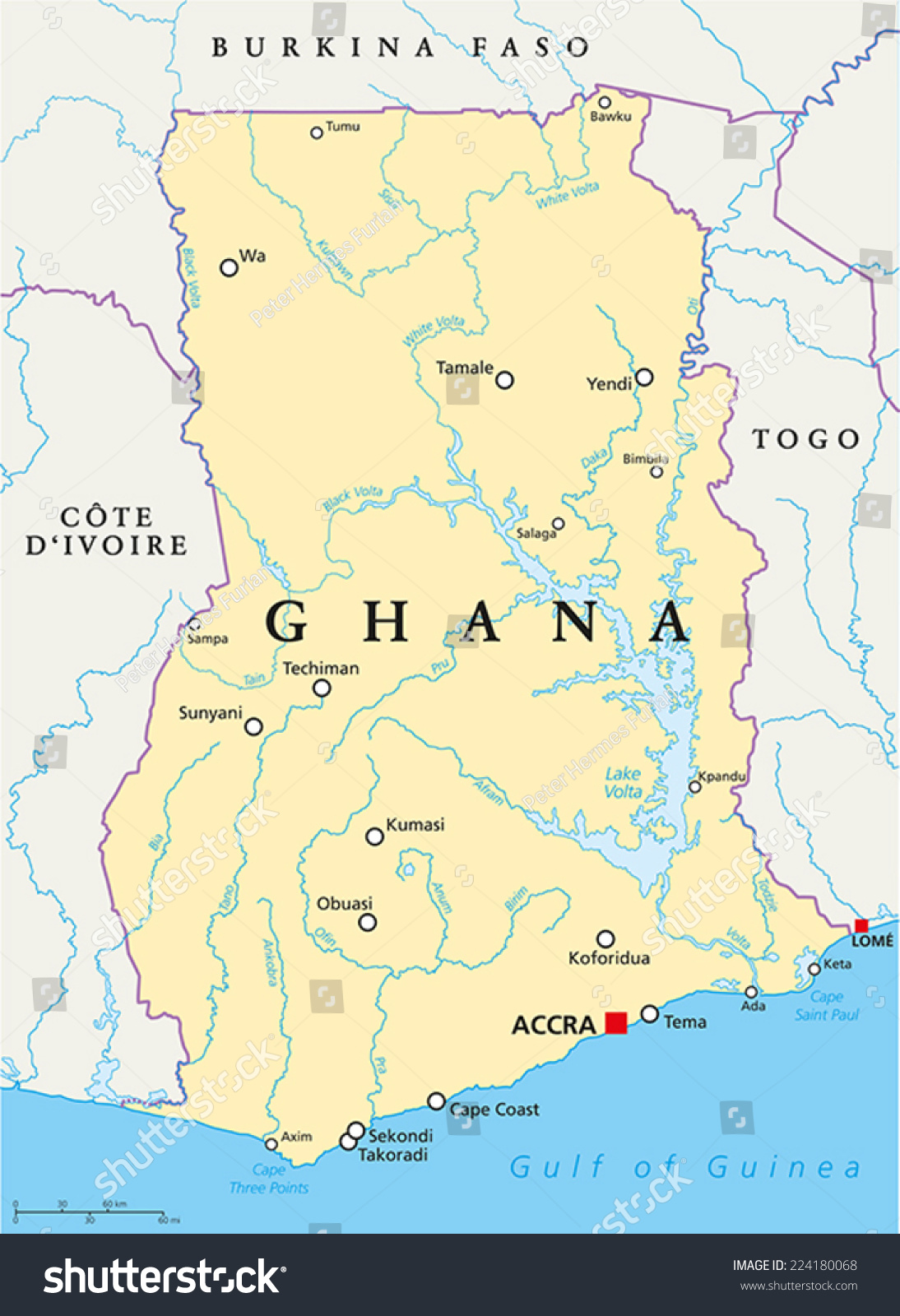 Carte politique du Ghana avec la : image vectorielle de stock (libre de droits) 224180068