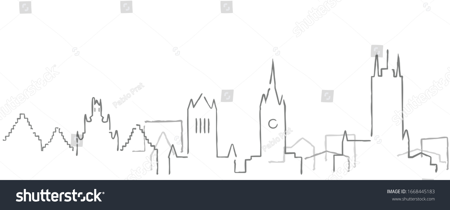 Ghent Freehand Minimal Line Skyline Landmarks Stock Vector (Royalty ...