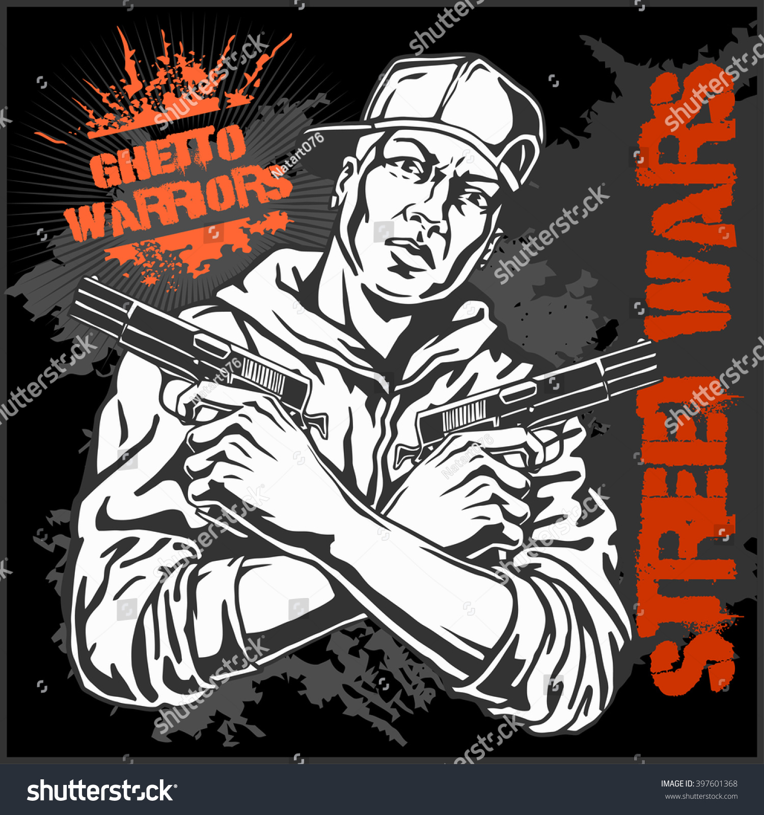 Ghetto Warriors Vector Illustration. Gangster On Dirty Graffiti Dark ...