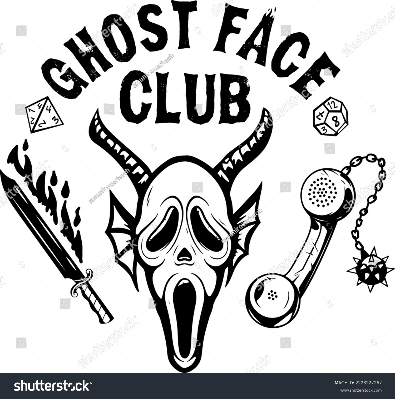 SVG of ghost face club, back and white background. svg