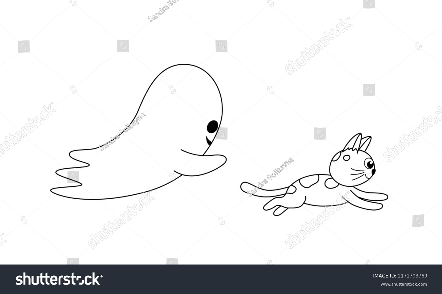 Ghost Flying Cat Coloring Page Color Stock Vector (Royalty Free