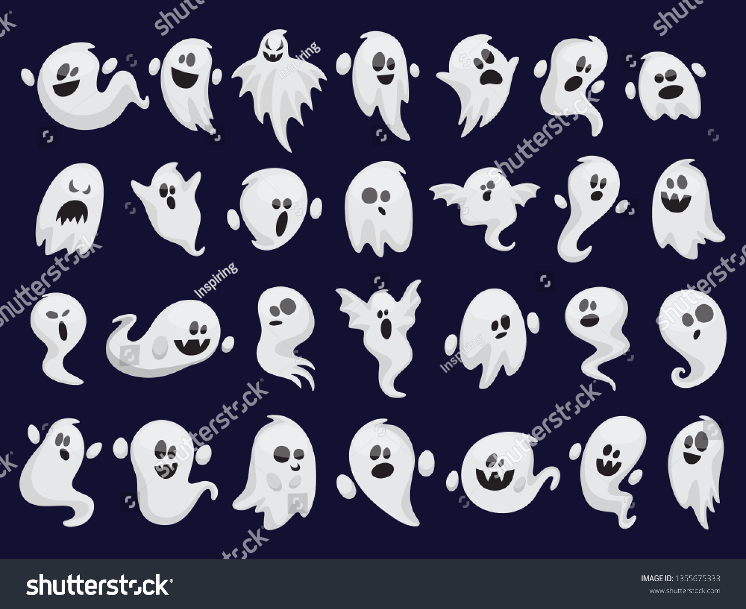 Ghost Set Spooky Halloween Silhouette Horror Stock Vector Royalty Free 1355675333