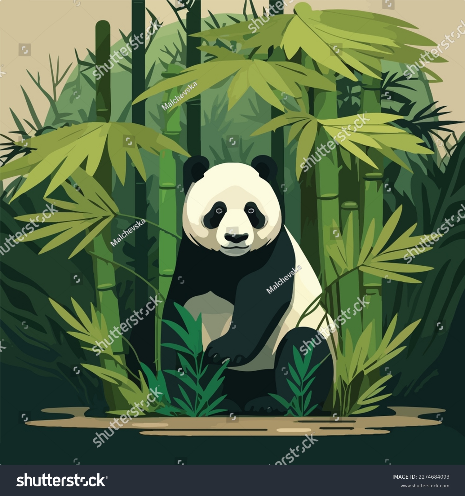 SVG of Giant panda in the bamboo forest. Threatened or endangered species animals. Flat vector illustration concept svg