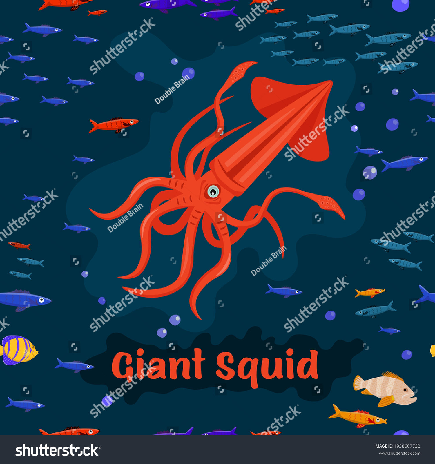 Giant Squid Endangered Fish Species Threatened Stock Vector (Royalty