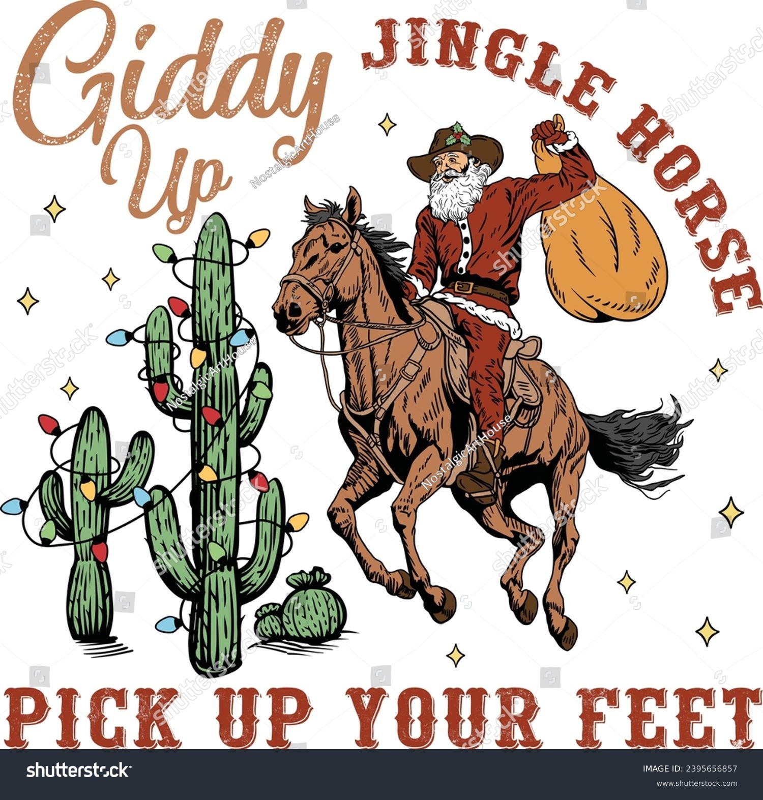 SVG of Giddy Up Jingle Horse Pick Up Your Feet, Western Christmas, Cowboy Santa, Christmas Cowboy, Howdy Christmas, Retro Santa Cowboy svg