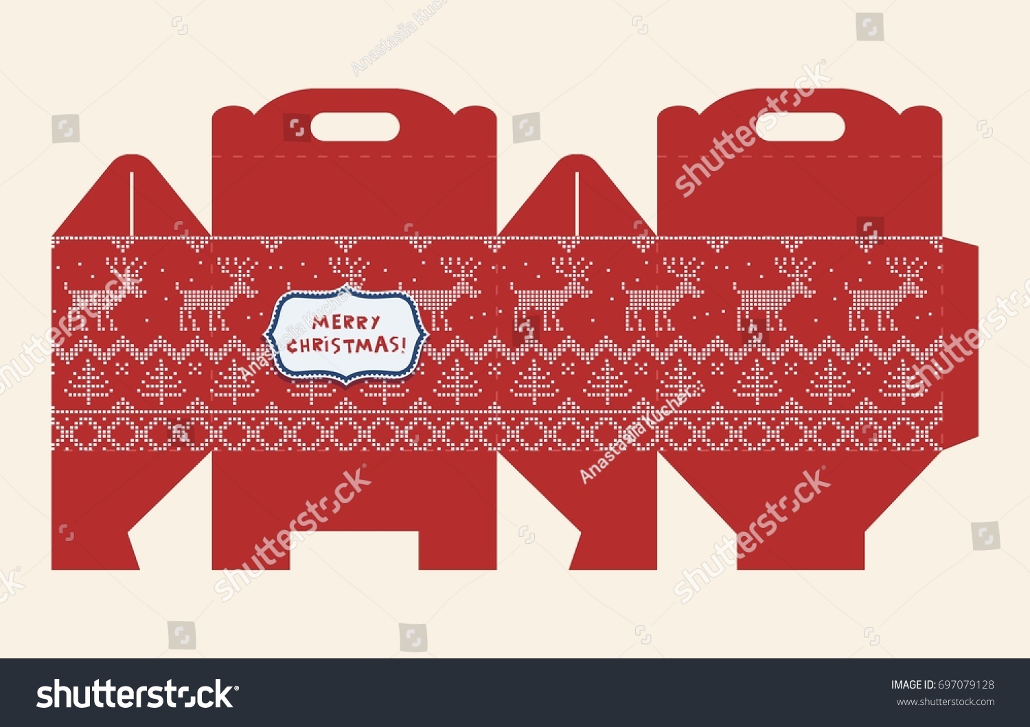 stock vector gift box pattern template box design die stamping greeting packaging with christmas pattern 697079128