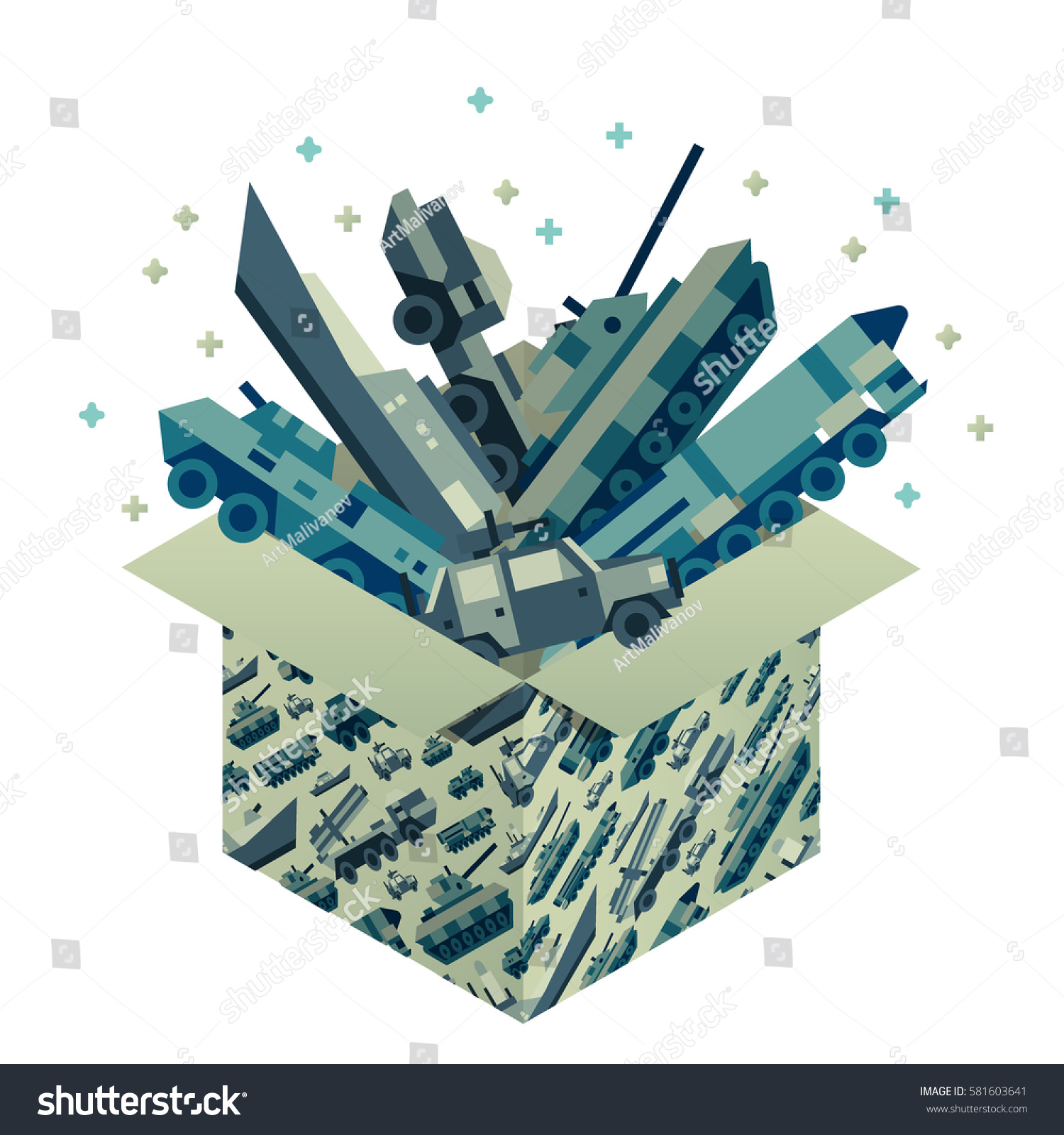 Gift Box Many Mechanic Toys Military Stock Vector Royalty Free