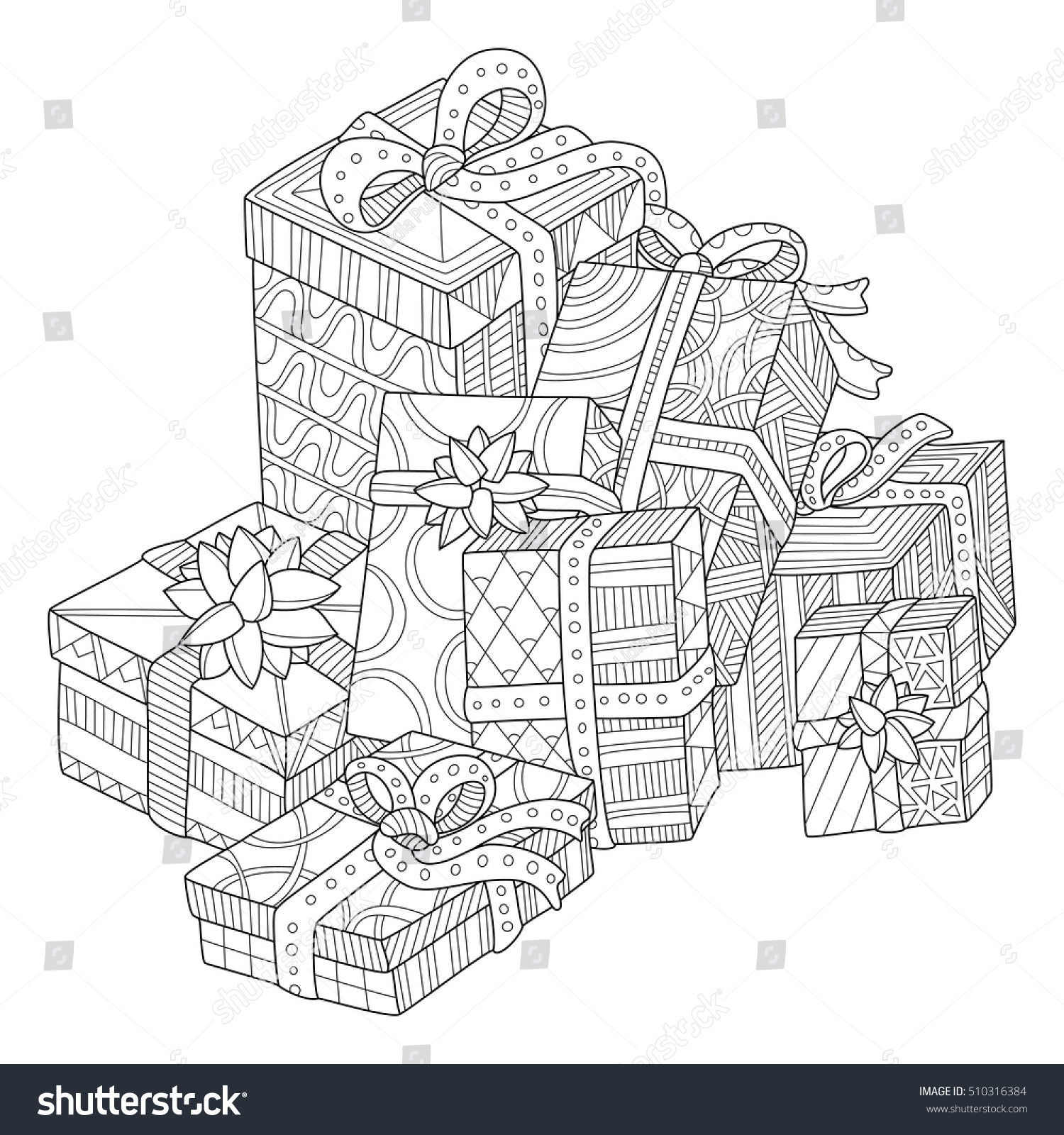 Gift Boxes Coloring Page Adults Zentangle Stock Vector 510316384 ... Gift Boxes Coloring Page Adults Zentangle Stock Vector 510316384 ...