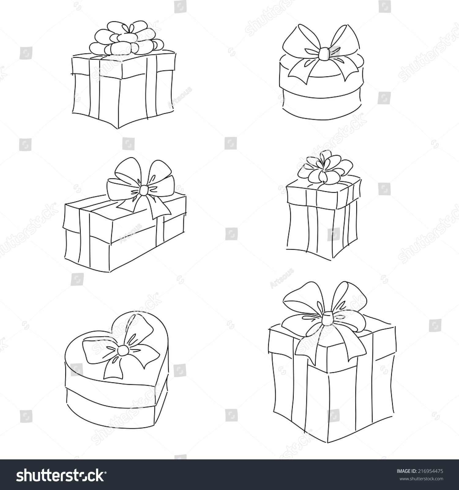 Gift Boxes Contour Clip Art Isolated Stock Vector Illustration ...