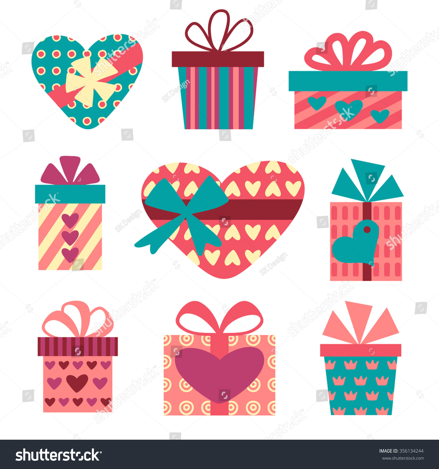 Gift Boxes Set For Valentines Day, Vector Illustration - 356134244