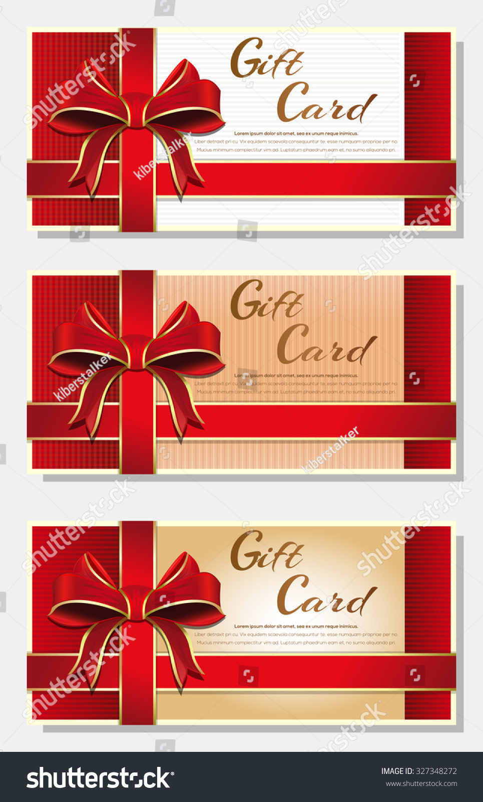 Gift cards with red ribbons and bows templates collection vector background set 5