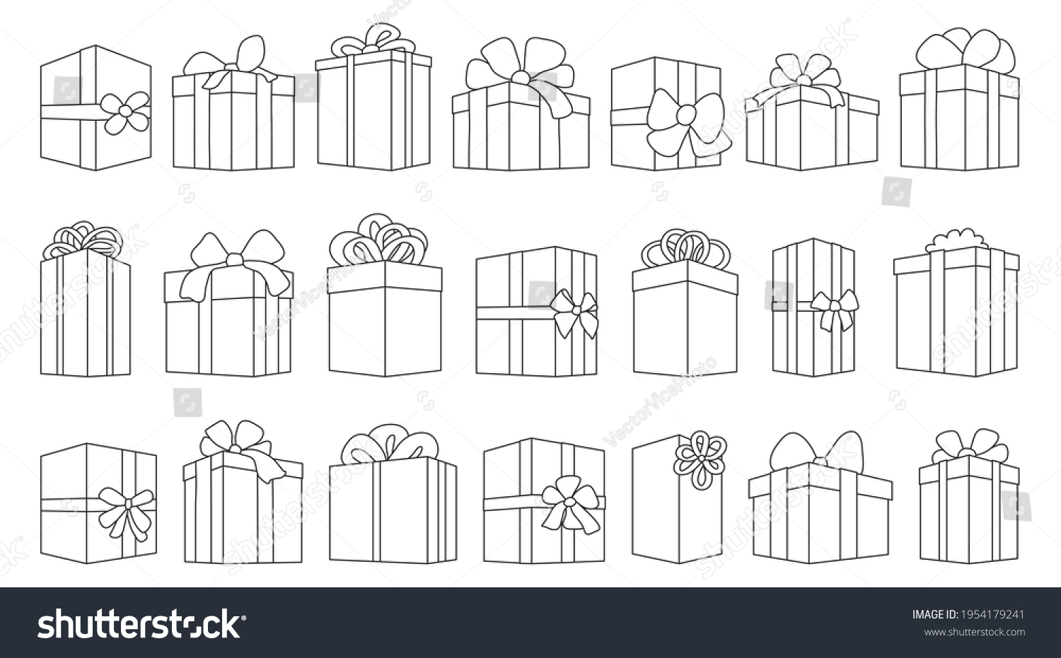 Giftbox Outline Vector Set Illustration Iconisolated Stock Vector 