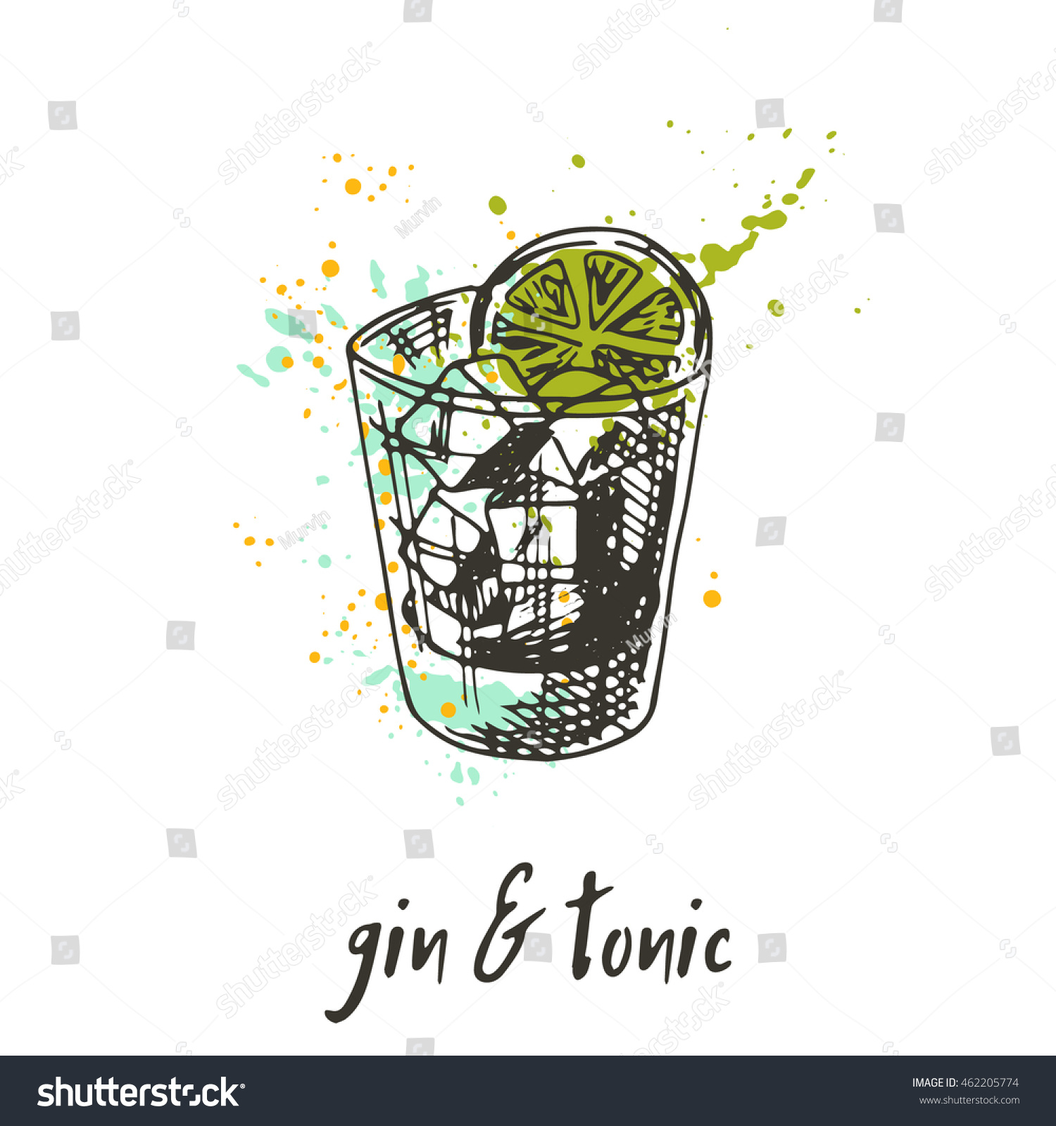 Gin Tonic Cocktail On Watercolor Splash Stock Vector ...