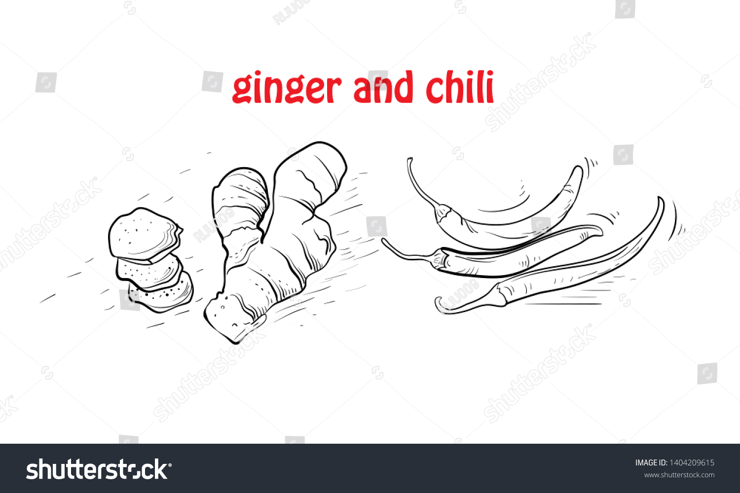 Ginger Chilli Line Art Vector Stock Vector (Royalty Free) 1404209615