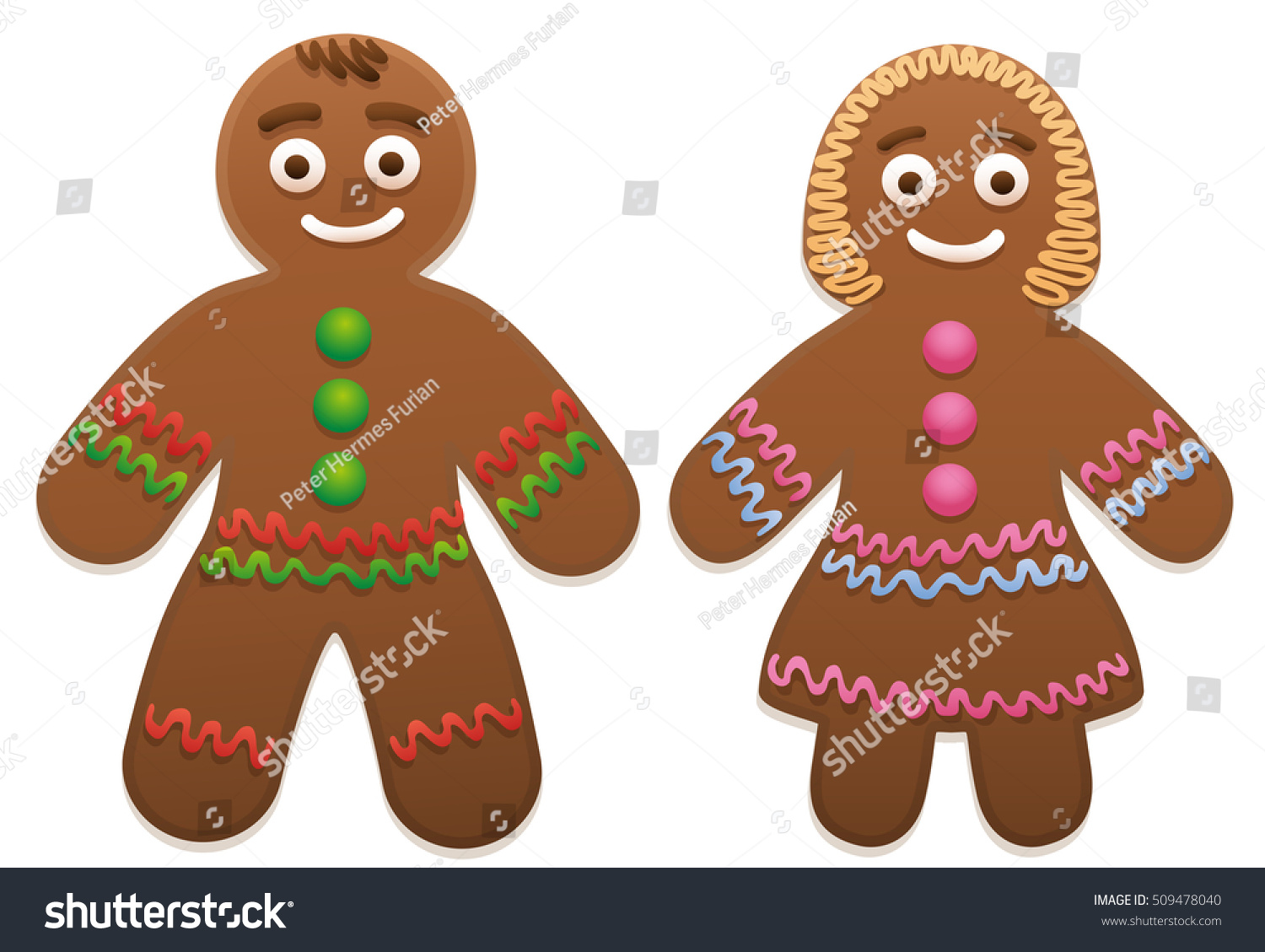 Gingerbread Man Woman Cute Sweet Christmas Stock Vector 509478040 ...