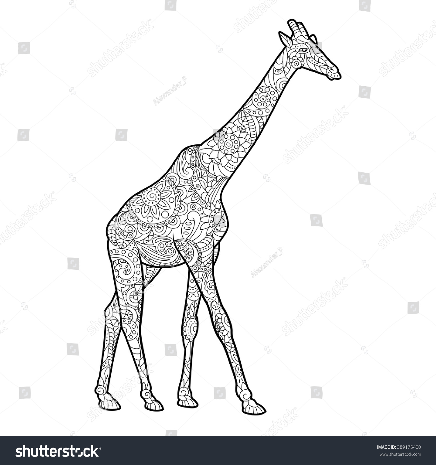 Giraffe coloring book for adults vector illustration. Anti-stress coloring for adult. Zentangle
