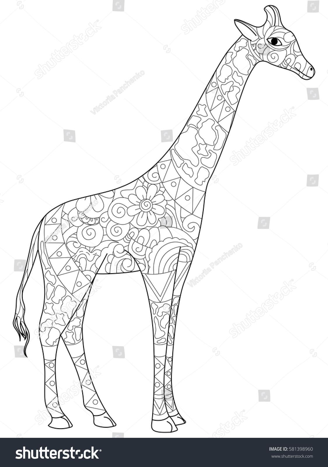 Giraffe coloring book for adults vector illustration. Anti-stress coloring for adult. Zentangle