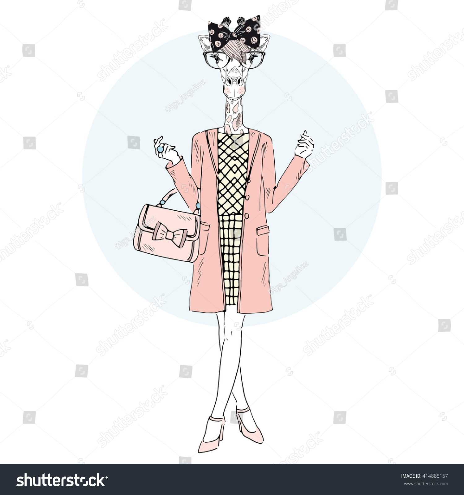 Giraffe Glamour Girl Furry Art Illustration : image vectorielle de