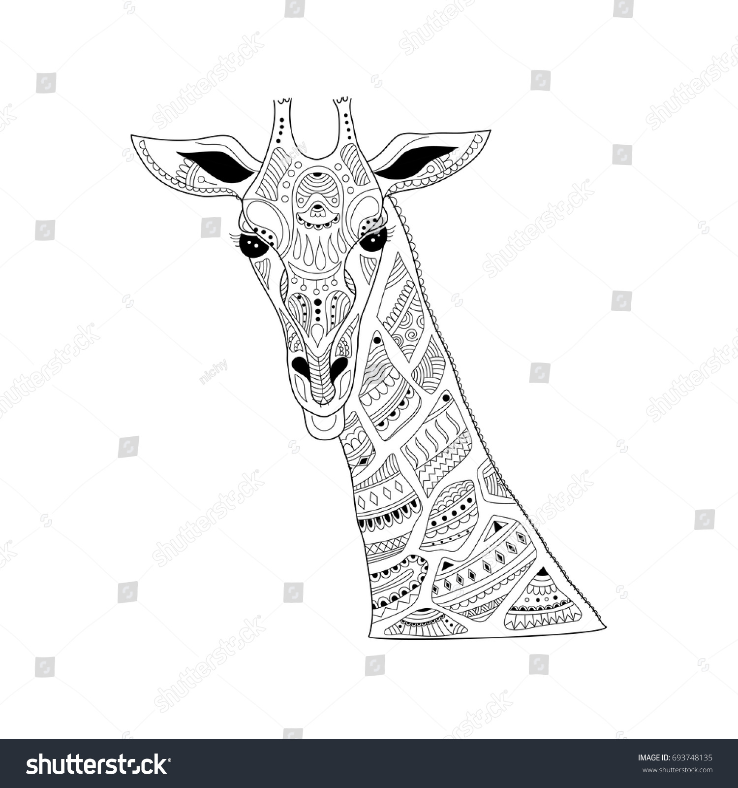 Giraffe Head Zentangle Adult Coloring Bookvector Stock Vector (royalty 