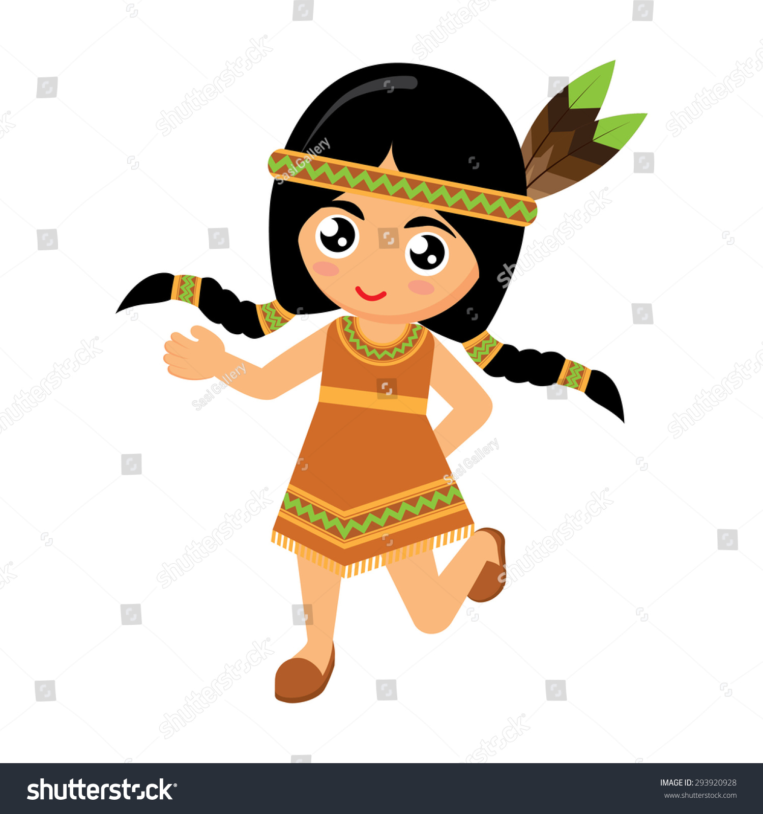 Girl American Indians Dancing On White Background. Vector Illustration ...