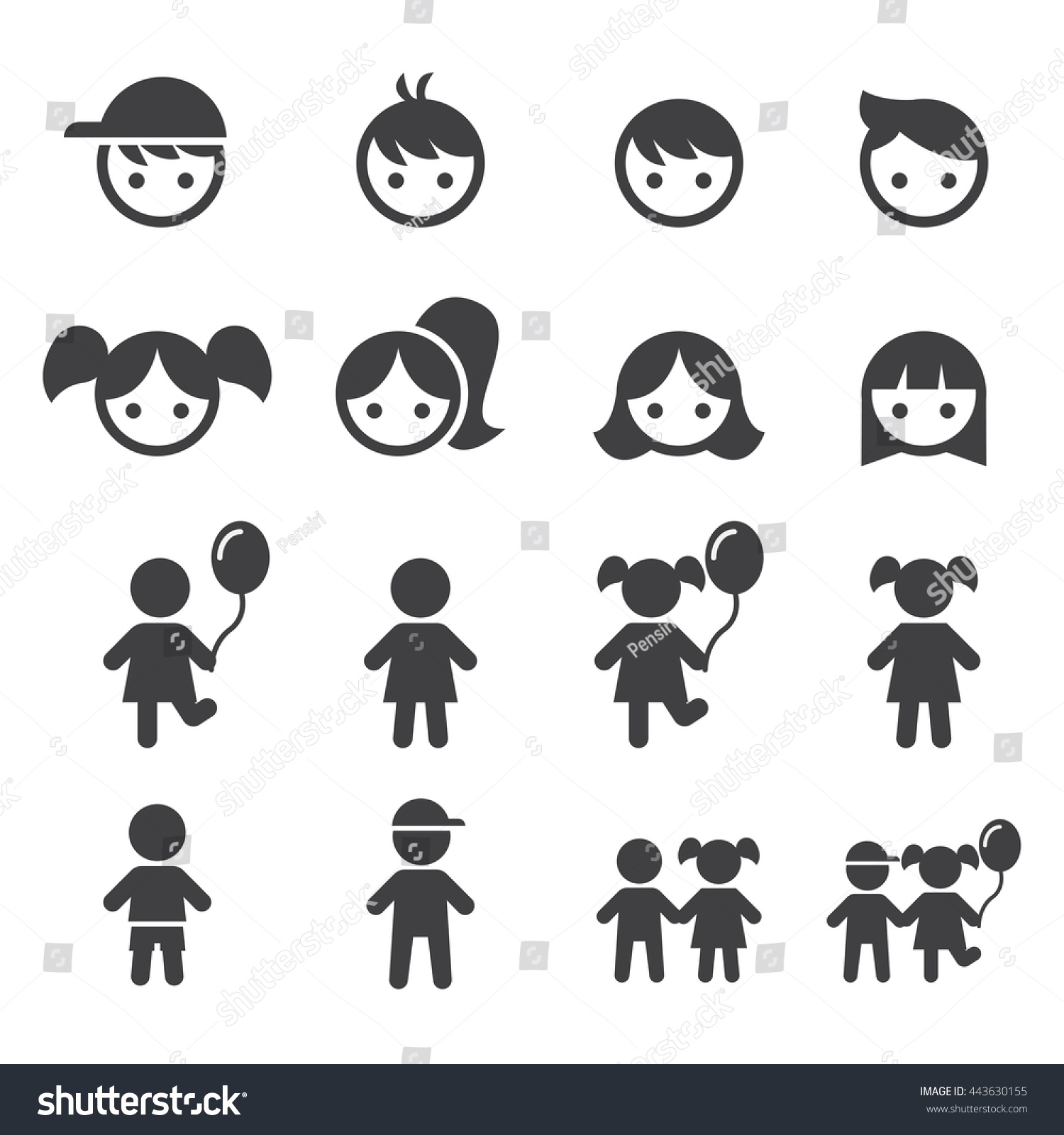 Girl Boy Icon Set Stock Vector 443630155 Shutterstock 2131