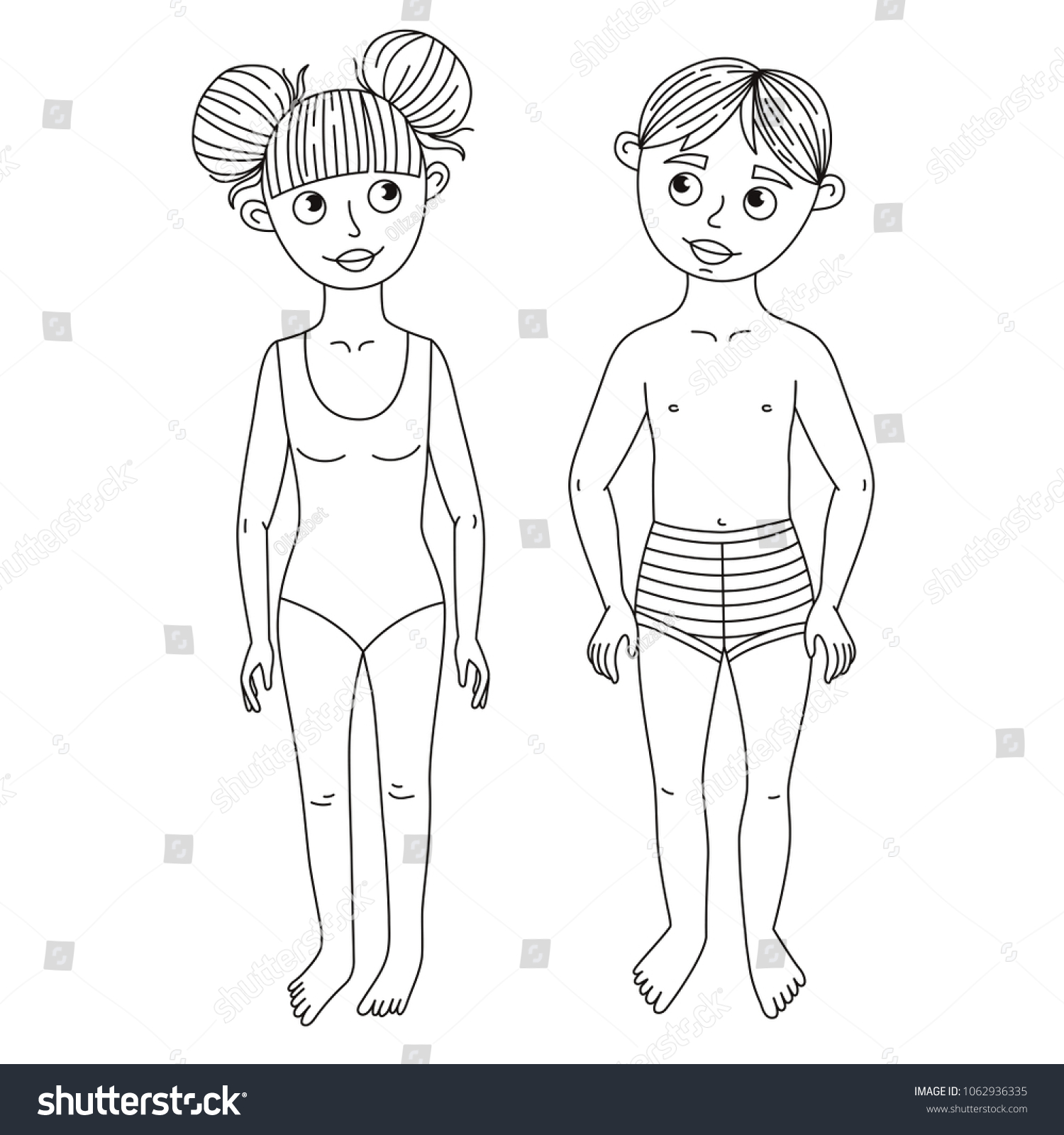 Girl Boy Swimsuits Line Doodle Characters Stock Vector (Royalty Free ...