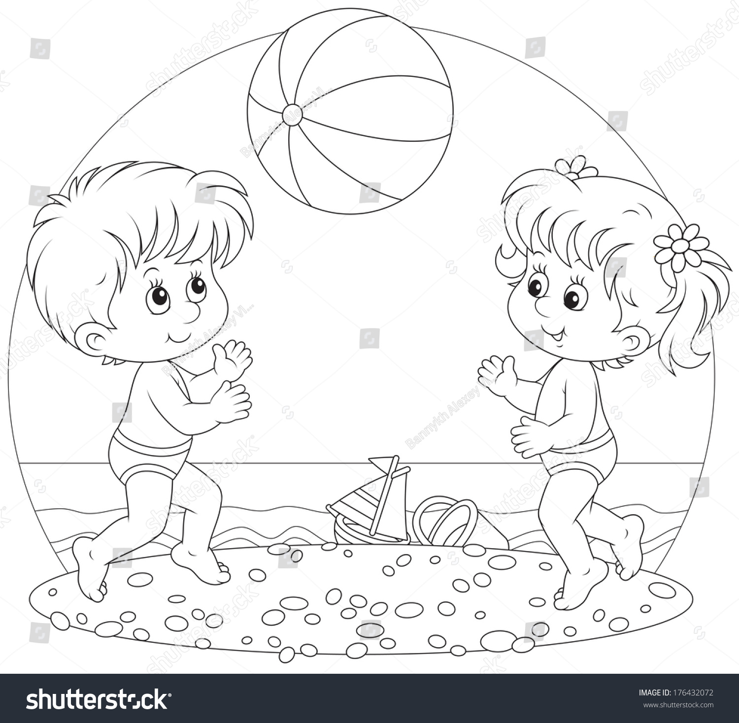 Girl And Boy Playing A Ball On A Beach Stock Vector Illustration ...