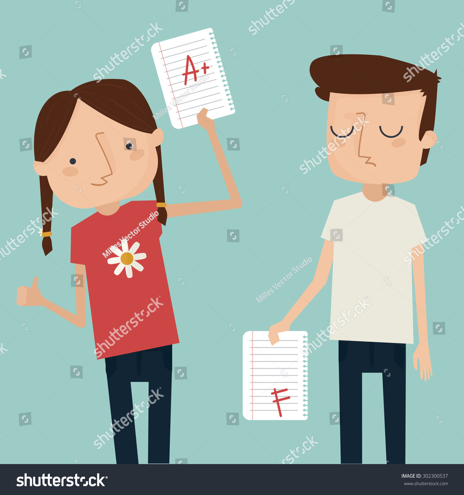 Girl Boy Test Results Boy Bad Stock Vector 302300537 - Shutterstock