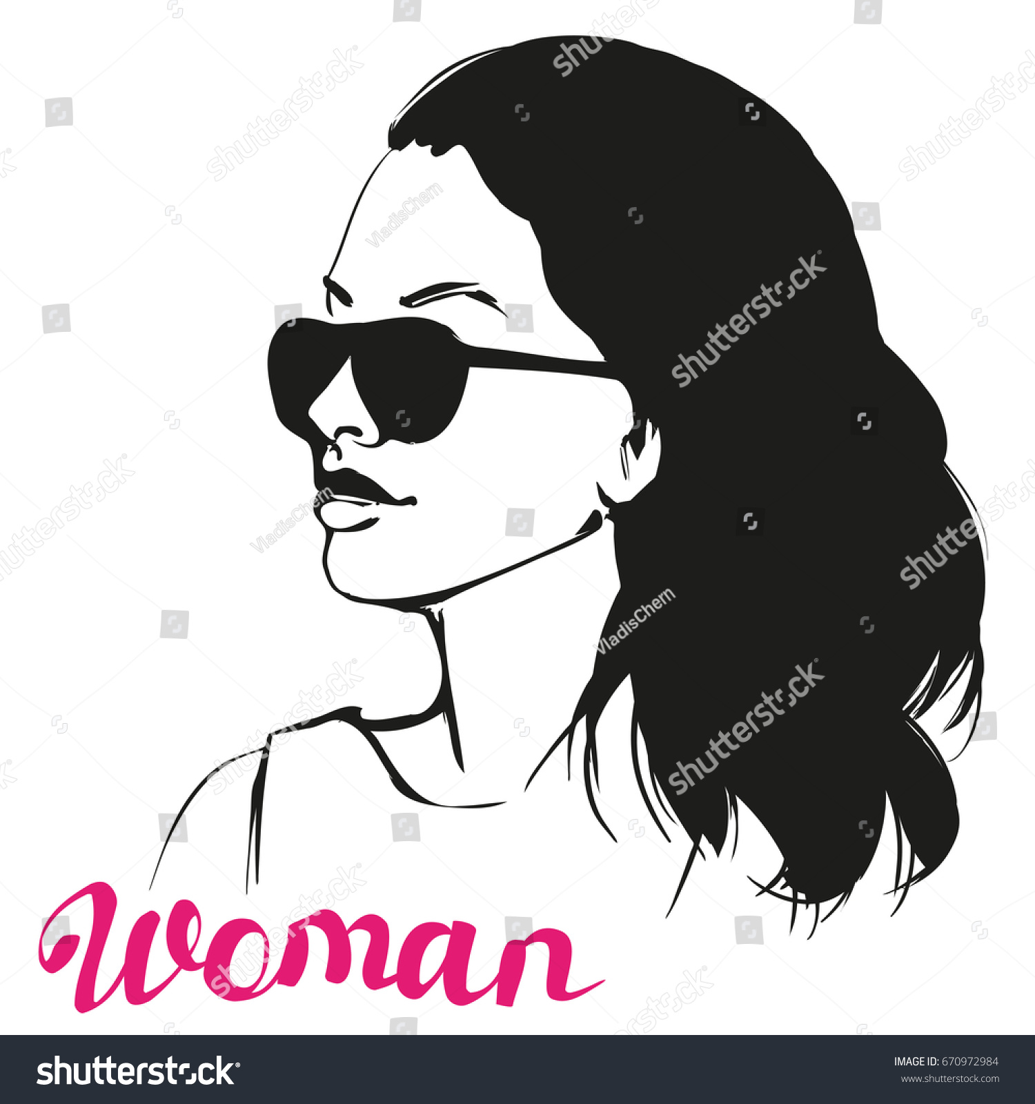 Girl Beautiful Woman Face Hand Drawn Stock Vector (Royalty Free) 670972984