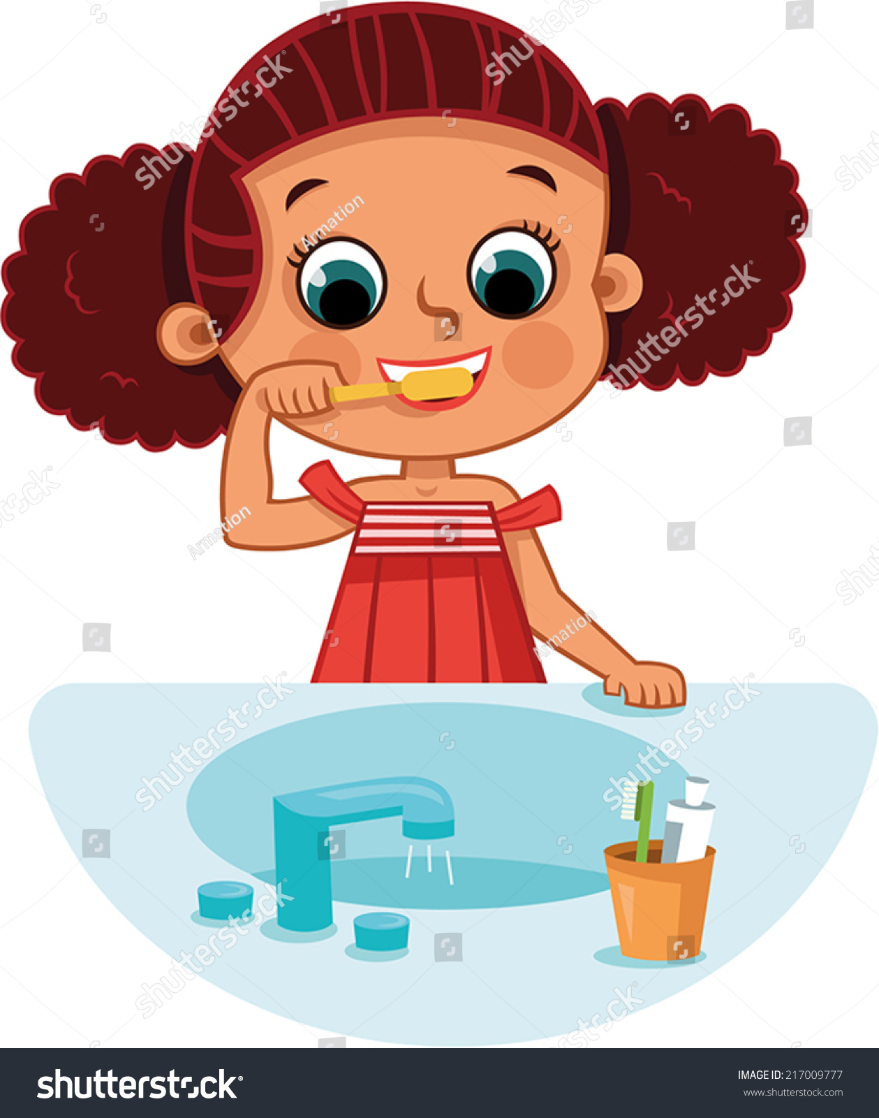 Girl Brushing Teeth Stock Vector 217009777 : Shutterstock