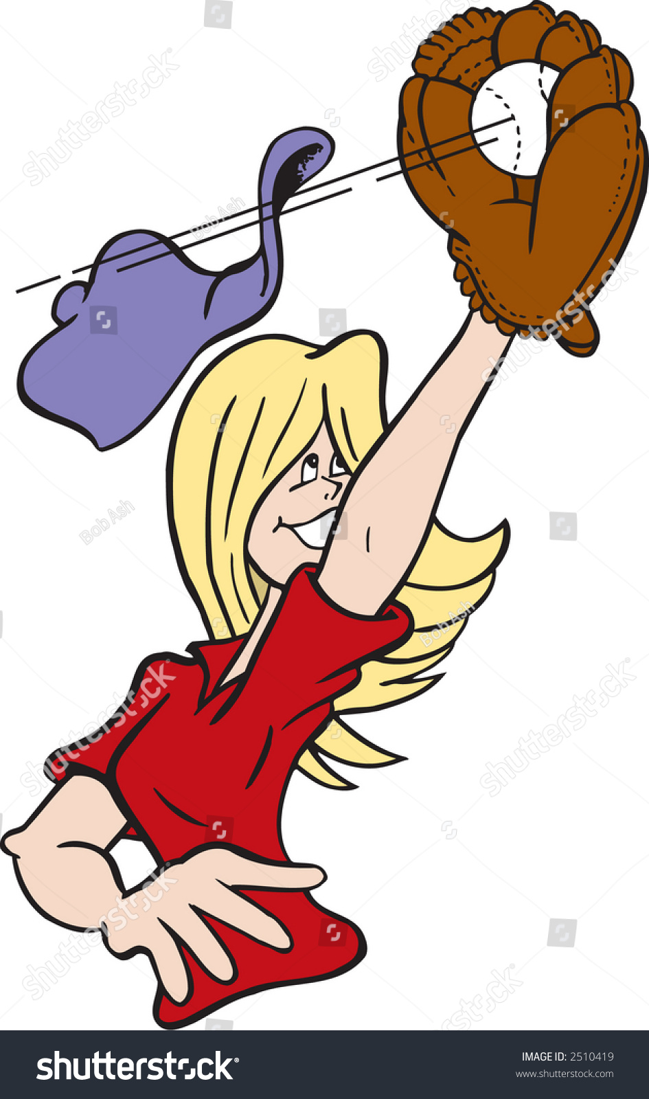 Girl Catching Baseball Mitt Stock Vector 2510419 - Shutterstock