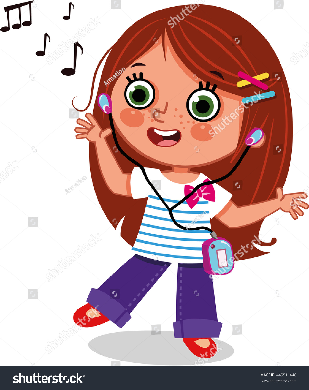 Girl Dancing While Listening Music Clipart Stock Vector Royalty Free