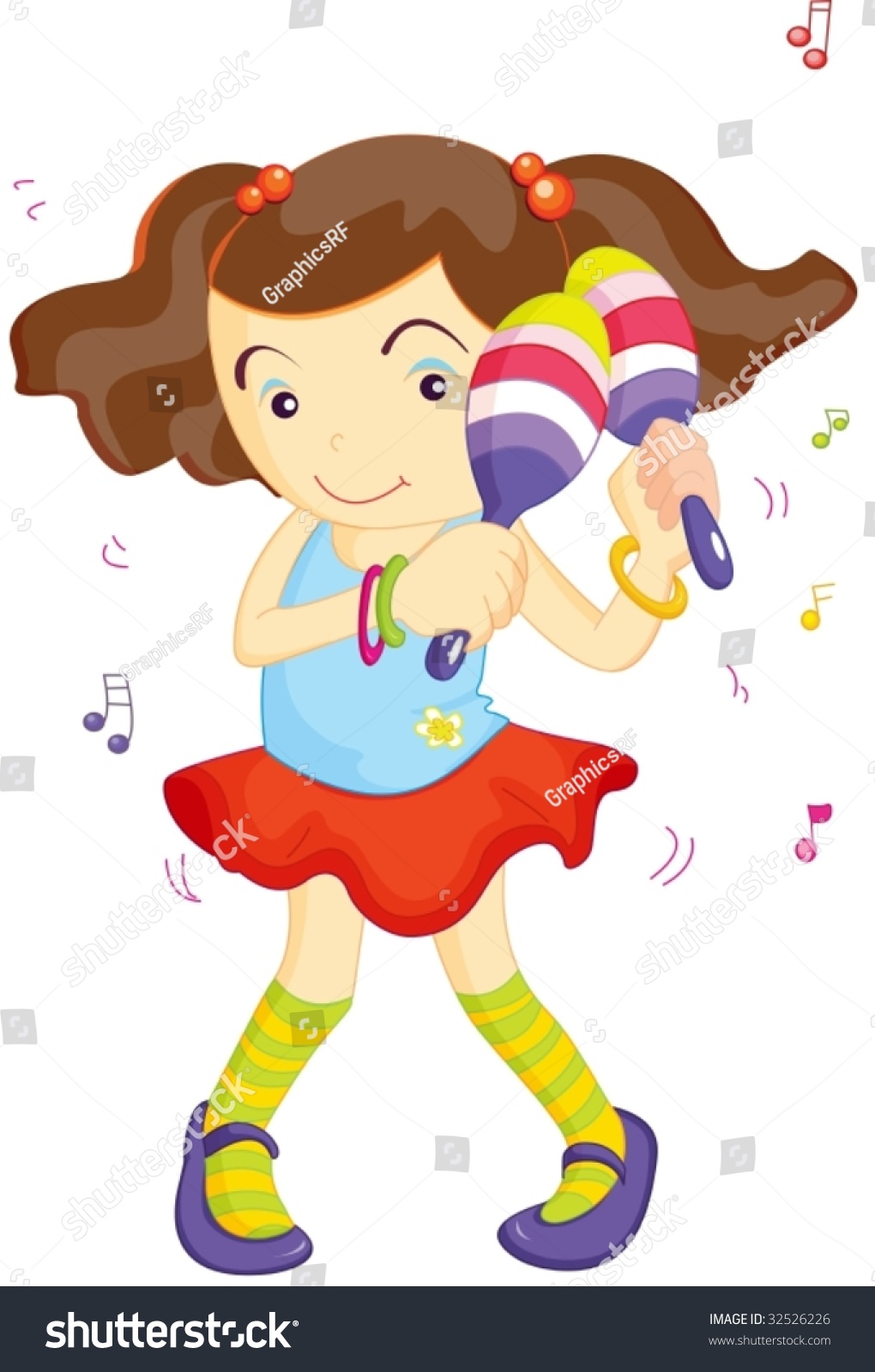 Girl Dancing While Shaking Maracas Stock Vector Royalty Free 32526226