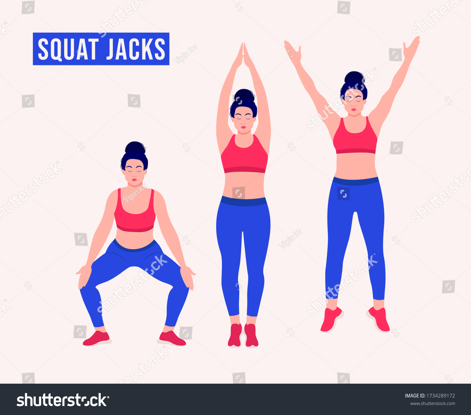 Girl Doing Squat Jacks Exercise Woman Stock Vector (Royalty Free ...