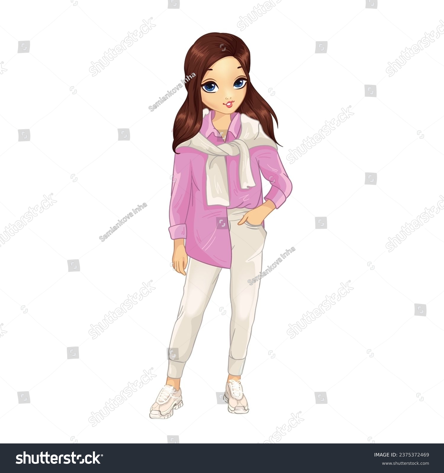 SVG of Girl dressed in pink shirt and white tracksuit svg