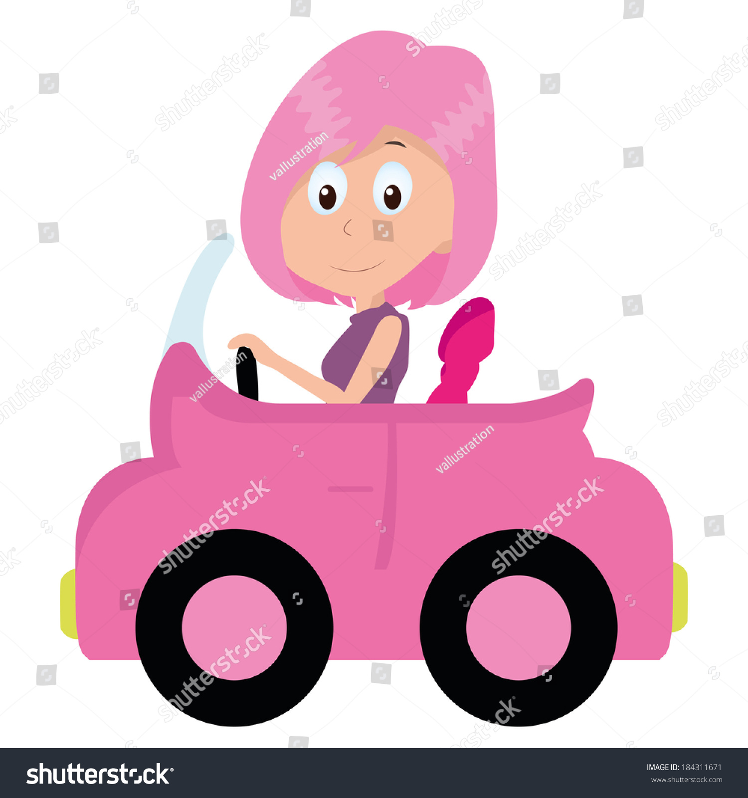 Girl Driving Cute Little Pink Car Stock Vector (Royalty Free) 184311671 ...