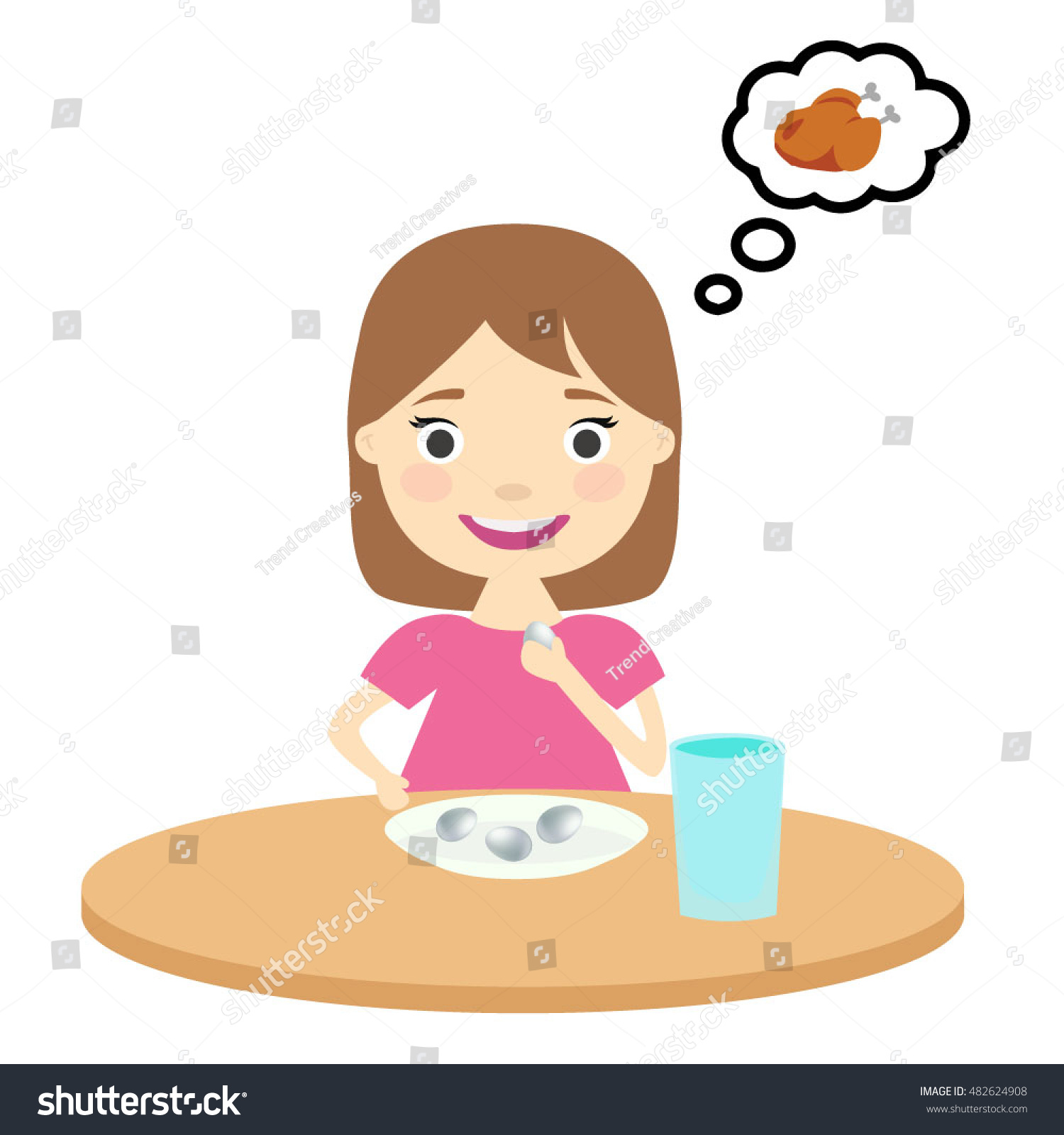 Girl Eating Eggs Thinking Chicken Stock Vector (Royalty Free) 482624908