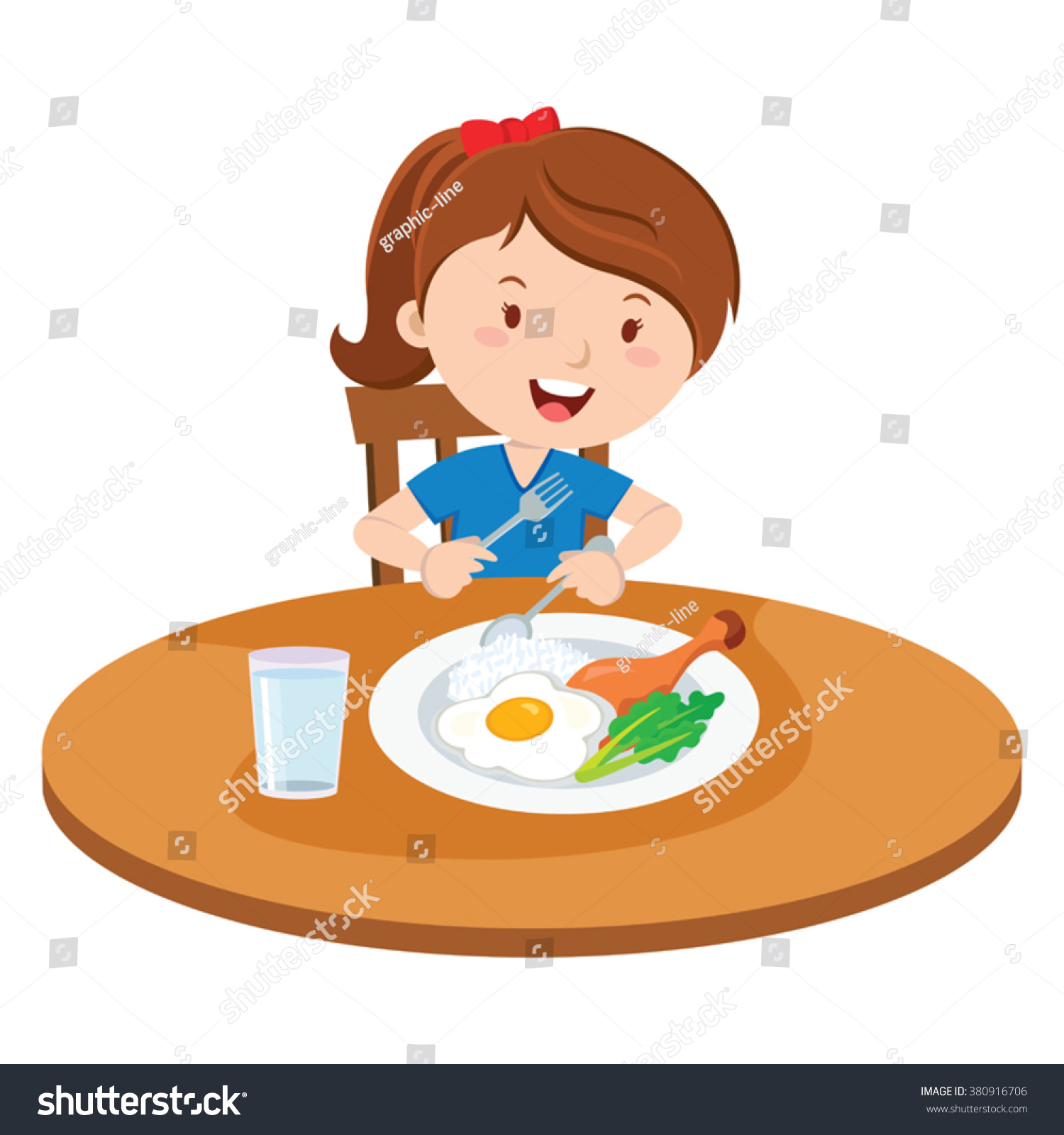 Girl Eating Meal Vector Illustration Little Stock Vector 380916706 ...