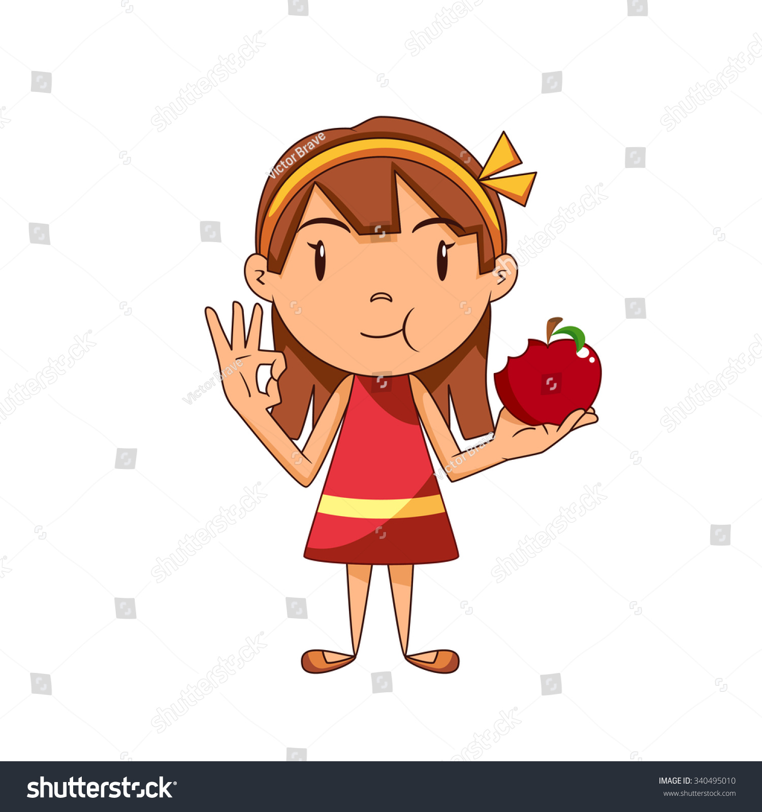 SVG of Girl eating red apple, vector illustration svg