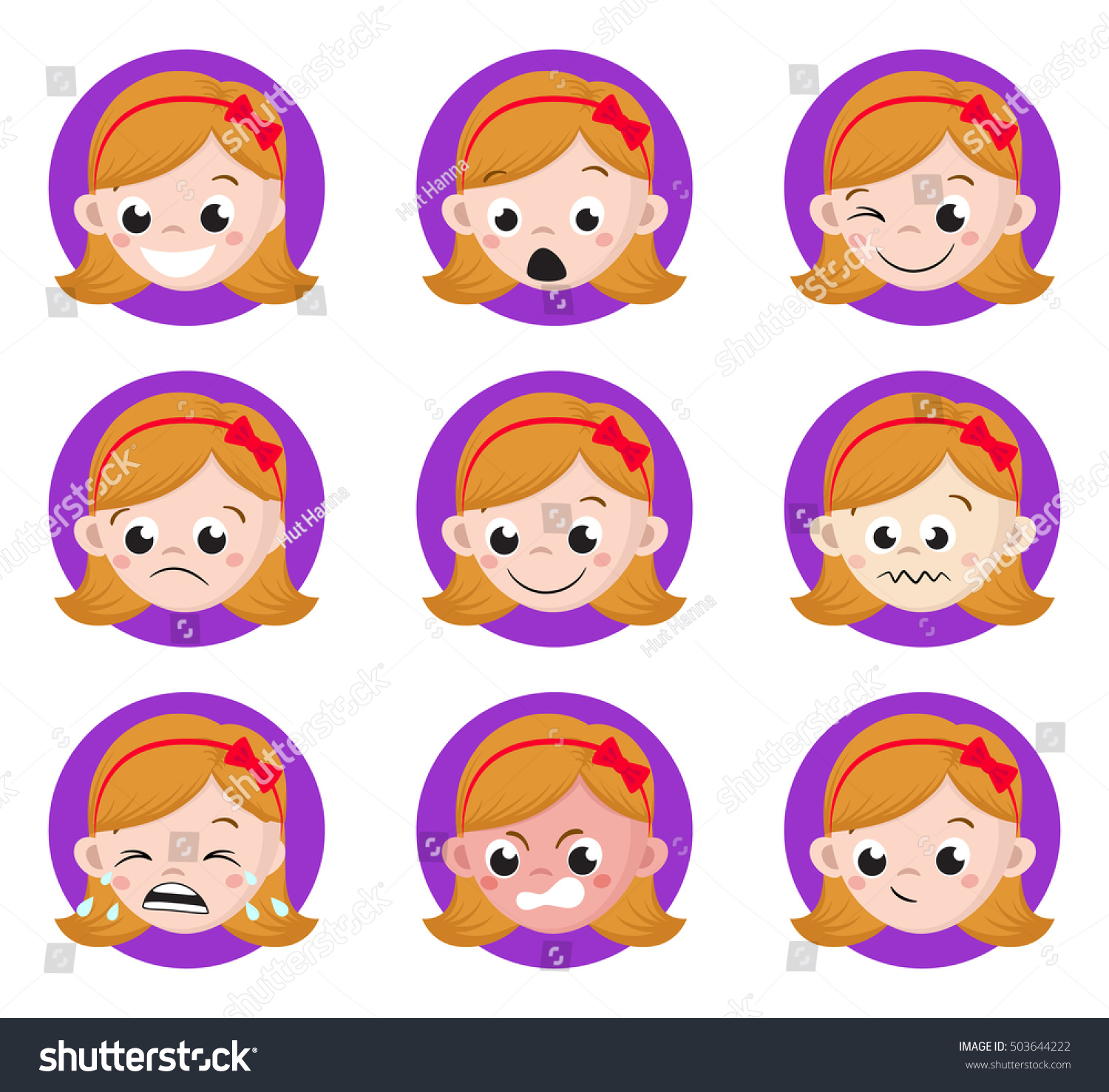 Girl Emotion Faces Cartoon Isolated Set Stock Vector Royalty Free 503644222